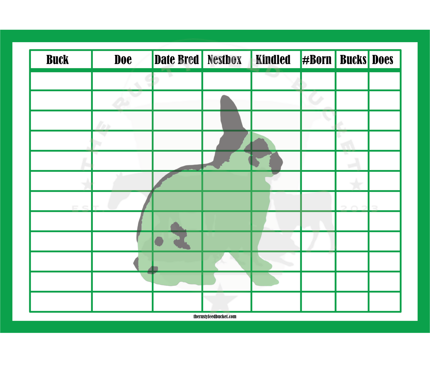 Rabbit Breeding Chart - Dwarf Papillon
