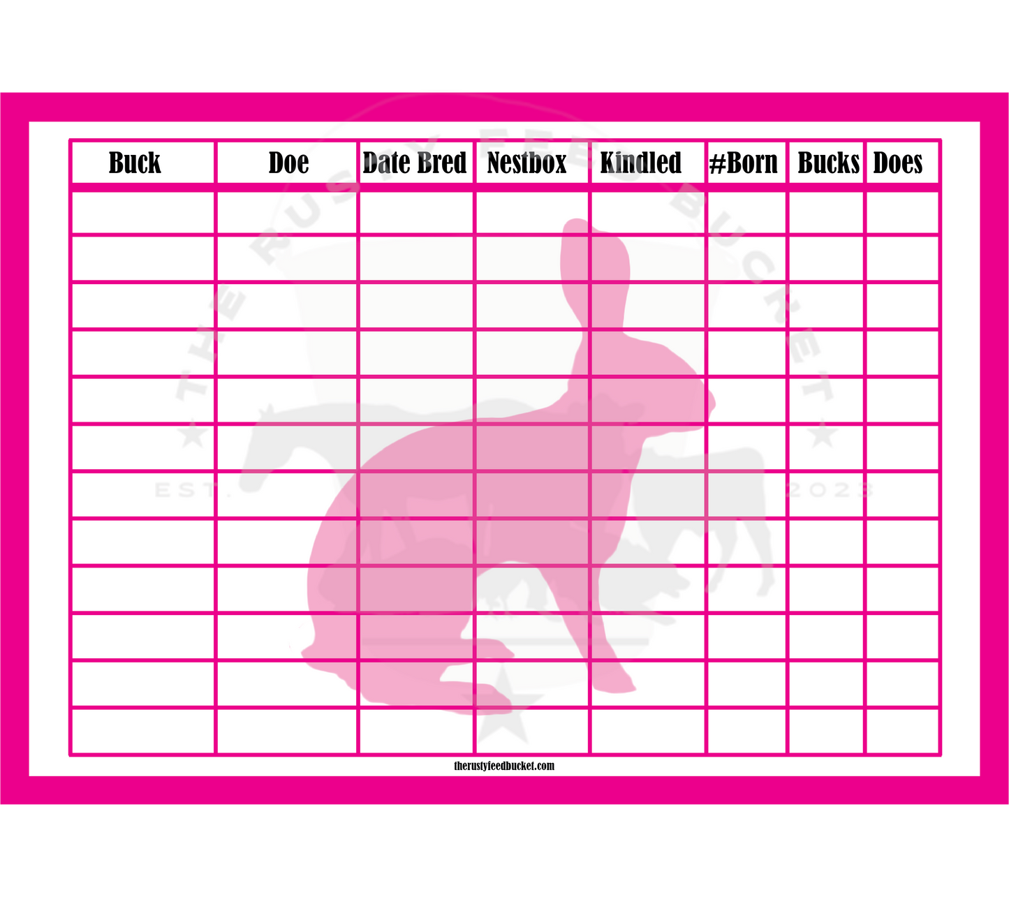 Rabbit Breeding Chart - Full Arch