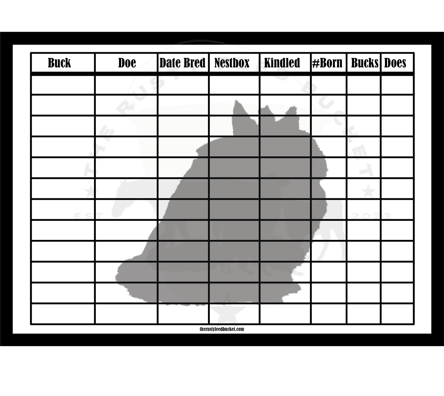 Rabbit Breeding Chart - Lionhead – The Rusty Feed Bucket