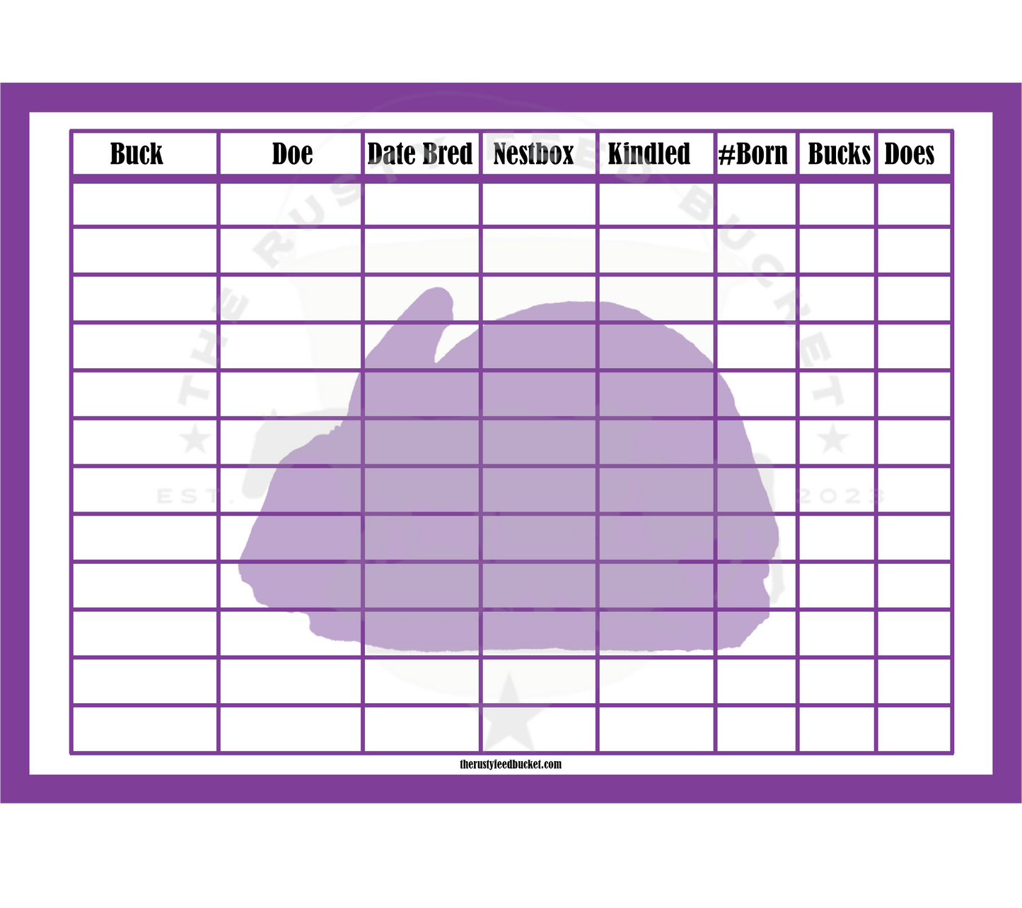 Rabbit Breeding Chart - Mini Rex