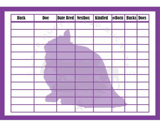 Rabbit Breeding Chart - Jersey Wooly